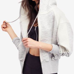 S FREE PEOPLE FP MOVEMENT Mixed-Knit Oversized Full Zip Hoodie Gym Jacket Grey